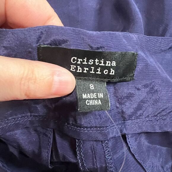 Cristina Ehrlich Navy Blue‎ Wide Leg 100% Rayon Pants - Picture 3 of 10